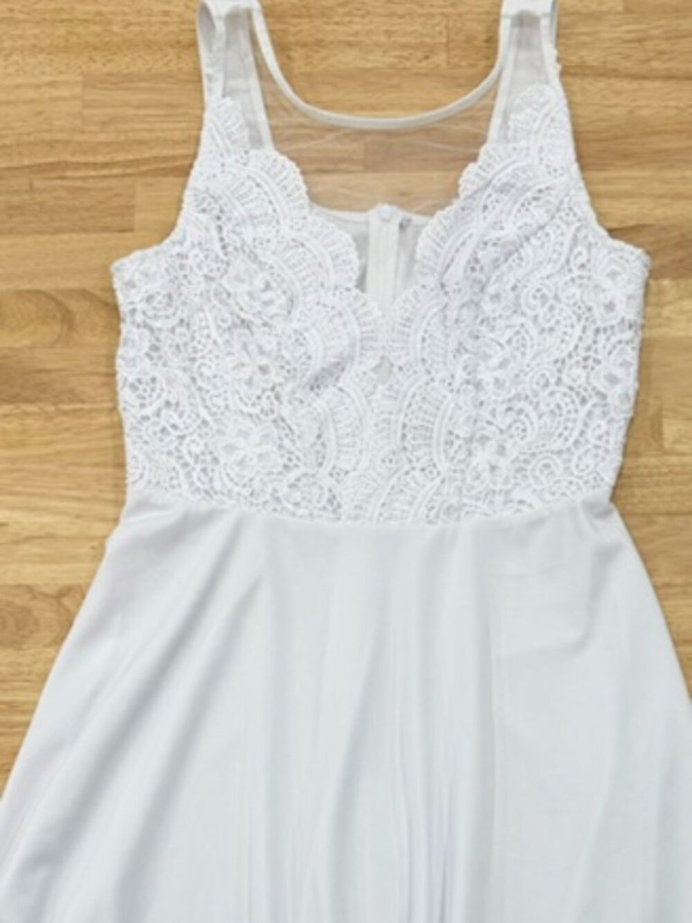 White cocktail dress, size M, lace and sheer bodice
